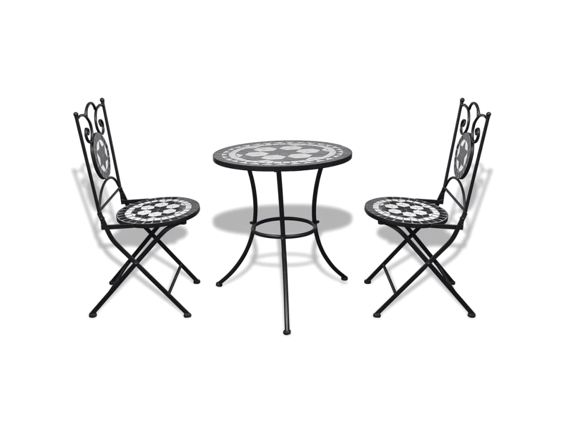 Set mesa y sillas jardín 3 pzas baldosa cerámica blanco y negro PANGSHIYUAN