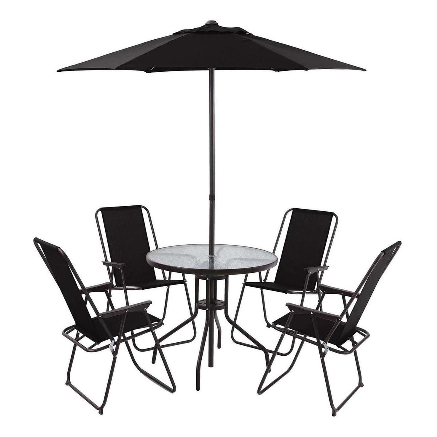 Juego Comedor Terraza Jardín Exterior + 4 Sillas Y Quitasol Metal