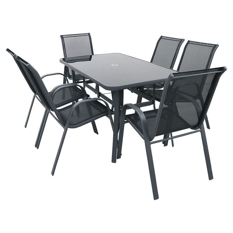 Tabla de set de jardín de 7 partes + 6 sillas Texline (negras)