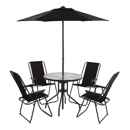 Juego Comedor Terraza Jardín Exterior + 4 Sillas Y Quitasol Metal